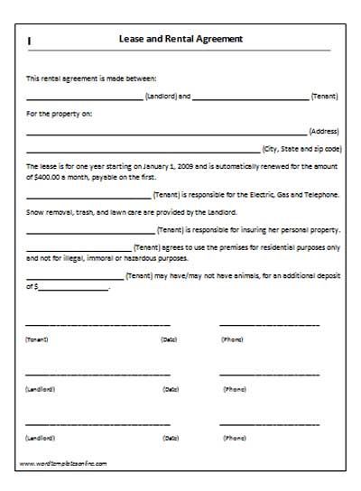 house rental agreement template free